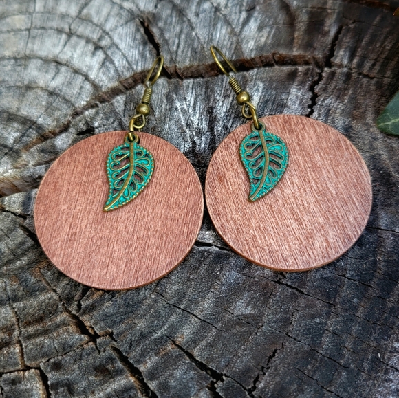Handmade Bohemian Style Wood Disc Earrings - Picture 3 of 6